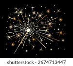 Bengal fire or sparkler isolated on dark background. Vector cartoon flat illustration. Celebrating icon.