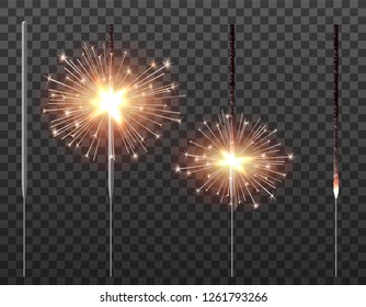 Bengal light christmas sparkler realistic vetor illustration