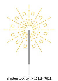 Bengal light closeup of icon, glowing sparkler with light and fire, traditional decoration and symbol of Christmas isolated on vector illustration
