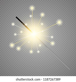 Bengal light effect. Magic light isolated effect for the background of the holiday and birthday. Festive Christmas light isolated on transparent background. 