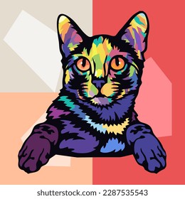 Ilustración del estilo del arte pop bengalí, retrato artístico de un gato lindo