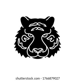 Bengal tiger black glyph icon. Panthera Tigris. National Indian animal. Symbol of power. Extant big cat species. Asian wildlife. Silhouette symbol on white space. Vector isolated illustration