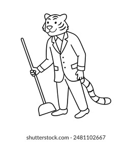 Bengal Tiger Cleaning House line art