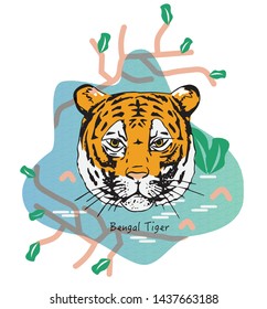 Bengal Tiger Endangered Animals Vector Illustration