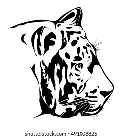 Bengal tiger head. Black and white vector image. Tattoo