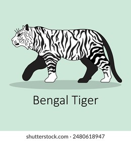 Bengal Tiger Icon: Majestic Jungle Predator Illustration with editable stroke.