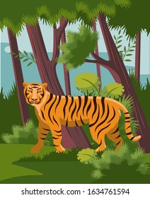 bengal tiger in jungle vector illustration
