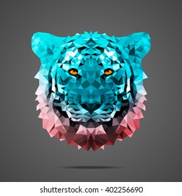 Bengal tiger low poly portrait. Gradient Rose Quartz - Limpet Shell. Side light source. Abstract polygonal illustration.