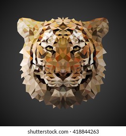 Bengal tiger portrait. Low poly design. Side light. Abstract polygonal illustration.