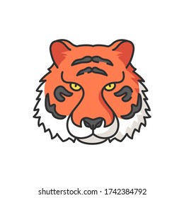 Bengal tiger RGB color icon. Panthera Tigris. National Indian animal. Symbol of power and strength. Extant big cat species. Lord of the Jungle. Asian wildlife. Isolated vector illustration