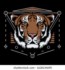 bengal tiger scared geometry design isolated on black background
