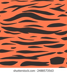 Bengal tiger skin pattern with black stripes on orange background