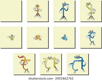 Bengali alphabet kar funny fornts isolated on white background cartoonistic vector illustration