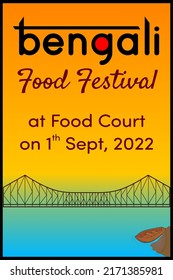 Bengali Food Festival Poster on dusk sky background and river below with wooden boat