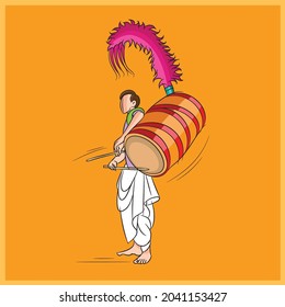 bengali man playing dhol during durga puja festival illustration