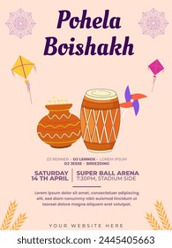 Bengali New Year Pohela Boishakh flyer and poster design. vector illustration. April 14 Happy Vaisakhi.