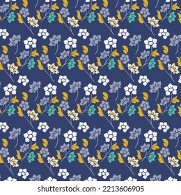 Bengali Saree motif pattern on blue seamless repeat background.