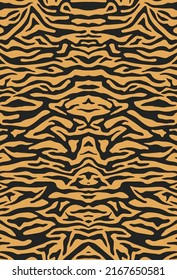 Bengali tiger fur, seamless background. Animal skin, striped symmetrical pattern, print for fabric. Black and orange vector background