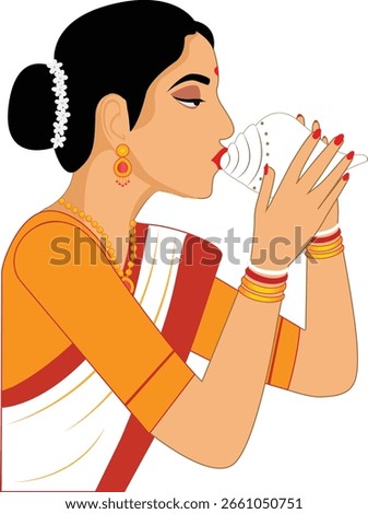 Bengali Woman Blowing Conch Shell
