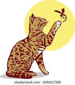 Bengal's Cat and Dragonfly Vector Design