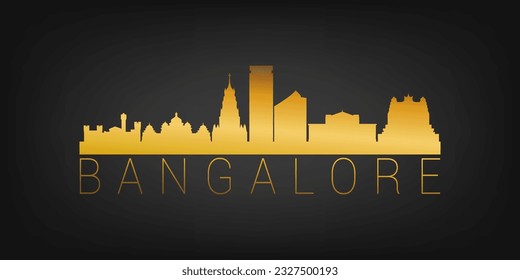 Bengaluru, Karnataka, India Vector de silueta de la ciudad de la línea dorada. Diseño Dorado Símbolos Icono Estilo Lujo. Edificios famosos de viajes y turismo.