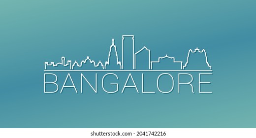 Bengaluru, Karnataka, India Skyline Linear Design. Ilustración de ciudad plana Ilustración de imágenes recorridas mínima. Icono del vector de desplazamiento degradado de fondo.