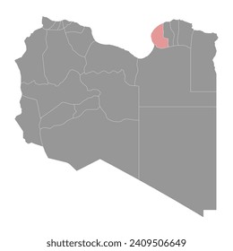 Mapa del distrito de Benghazi, división administrativa de Libia. Ilustración vectorial.