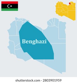 Benghazi Libya Map - Second Largest City, Cyrenaica Capital and Mediterranean Port Vector Outline.