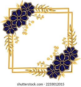 Bengkulu, Indonesia - December 02, 2022. Golden color floral frame on transfarent background