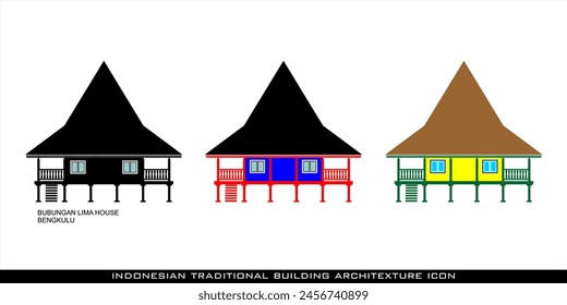 Bengkulu Traditional House Icons, Sumatra, una serie de iconos arquitectónicos para las casas tradicionales indonesias