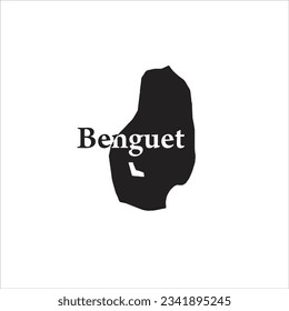 Mapa de Filipinas en Benguet y diseño de letras negras sobre fondo blanco