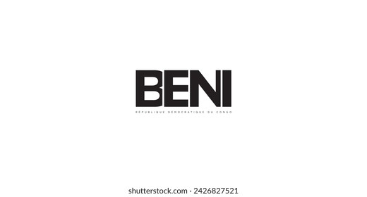 Beni in the Congo emblem for print and web. Design features geometric style, vector illustration with bold typography in modern font. Graphic slogan lettering isolated on white background.
