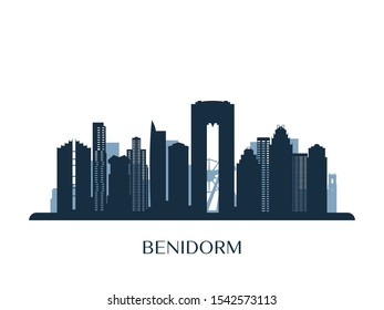 Benidorm skyline, monochrome silhouette. Vector illustration.