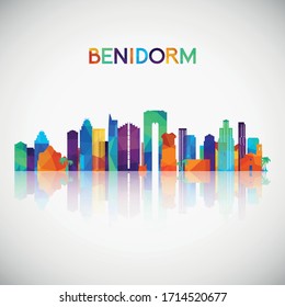 Benidorm skyline silhouette in colorful geometric style. Symbol for your design. Vector illustration.