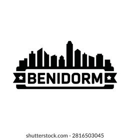 Benidorm Skyline Silhouette With Text Black On White Background