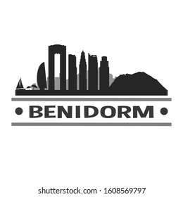 Benidorm Spain City Travel. City Skyline. Silhouette City. Design Vector. Famous Monuments.