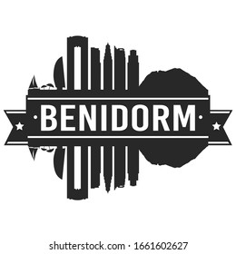 Benidorm Spain Skyline. Banner Vector Design Silhouette Art. Cityscape Travel Monuments.