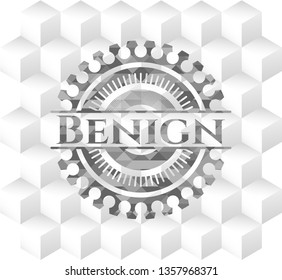 Benign grey badge with geometric cube white background