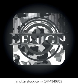 Benign grey camouflage emblem. Vector Illustration.