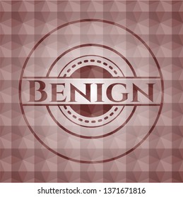 Benign red seamless emblem or badge with abstract geometric pattern background.