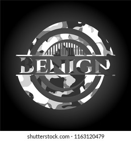 Benign written on a grey camouflage texture