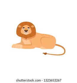 Benignant lion lying in the royal pose with closed eyes isolated on white background