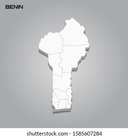 Benin 3d map with borders of regions. Vector illustration