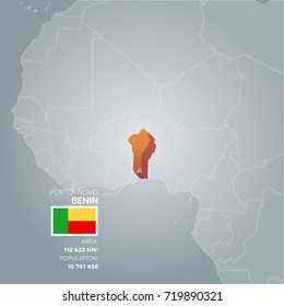 Benin 3d map with information of area and population of the country.