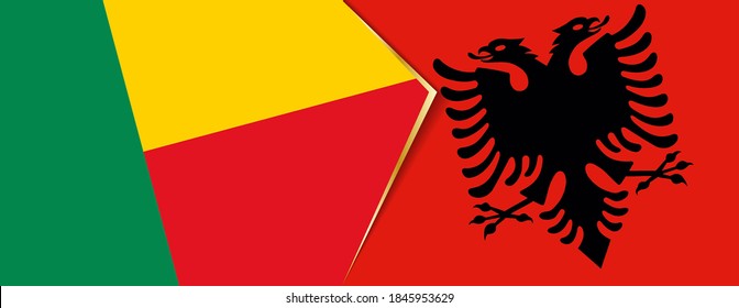 Benin and Albania flags, two vector flags symbol of relationship or confrontation.