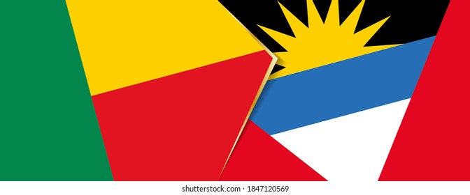 Benin und Antigua und Barbuda Flaggen, zwei Vektorfahnen Symbol für Beziehung oder Konfrontation.