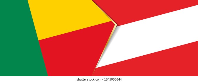 Benin and Austria flags, two vector flags symbol of relationship or confrontation.