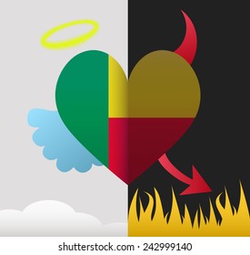 Benin background of a heart half demon half angel