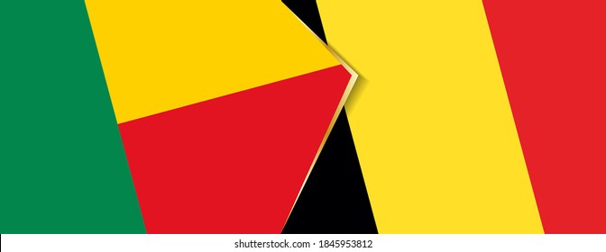 Benin and Belgium flags, two vector flags symbol of relationship or confrontation.