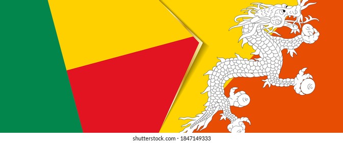 Benin and Bhutan flags, two vector flags symbol of relationship or confrontation.